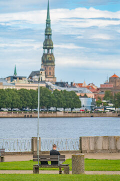 riga old town view across river