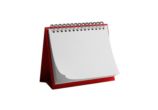 Red desk calendar with blank pages for daily planning isolated on transparent background