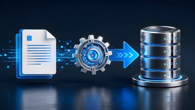 Automated data transfer mechanism moving digital files into secure database server storage for enterprise backup solutions