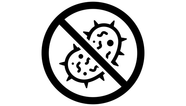 Anti Bacterial Prohibition Sign Vector Design Featuring Black Microbe Germ Silhouette Crossed Out Inside Bold Ban Circle