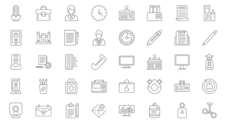 Fototapeta premium Office icons representing professional business operations and administrative tasks are organized neatly.