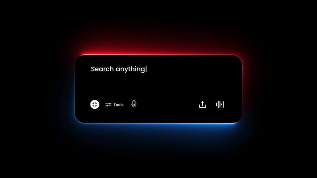AI chatbot interface with search anything text animation isolated on black background