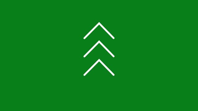Animated triple upward arrow on green screen, minimalist motion for ui and ux animation motion green screen