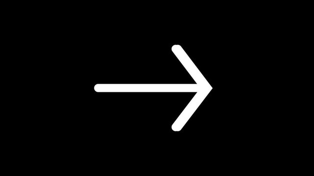 Minimalist white arrow animation on black background, for ui ux, and navigation direction, pointer