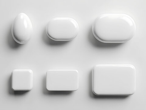 Set of various blank white geometric buttons on plain background with geometric interface collection rectangular minimalist template elements material