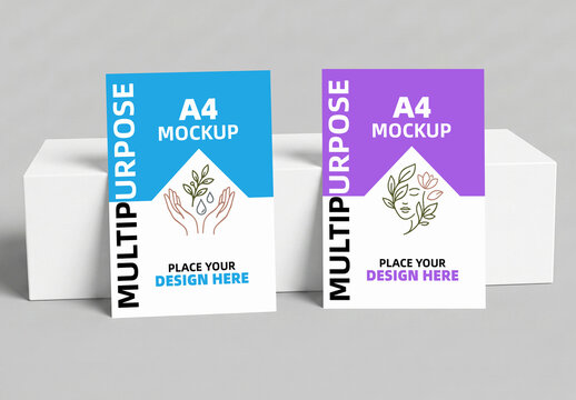 Front View Double A4 Paper Presentation Mockup