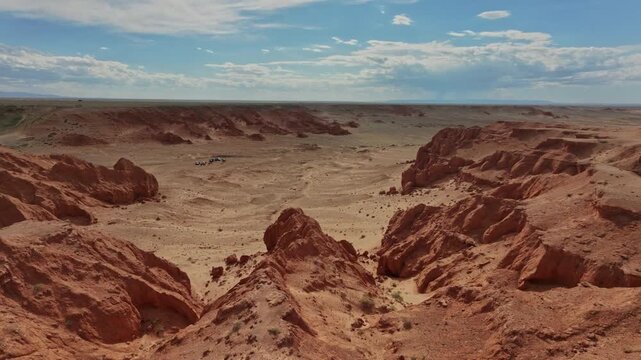 Aerial view of beautiful landscape of Flaming Cliffs, Mongolia