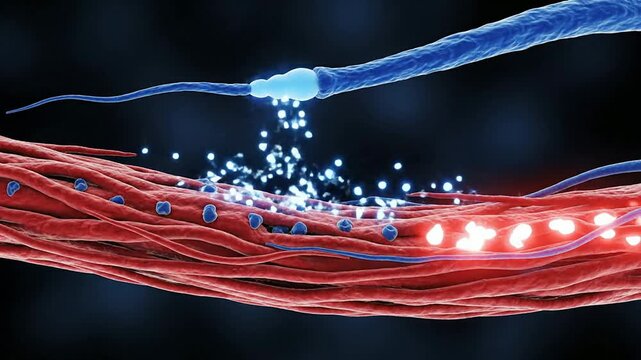 3D Visualization Of Neuron Interacting With Blood Vessel Illustrating Cellular Communication And Synaptic Response In Medical Research