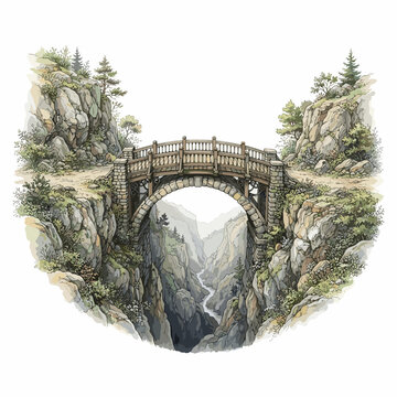 Stone bridge connecting two cliff platforms conceptual illustration for teamwork blogs, partnership presentations, corporate websites, and infrastructure design concepts