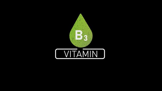 Vitamin b3 niacin supplement animation on black background, for health and, wellness branding nutrition