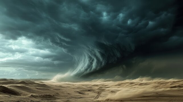Vast desert sandstorm with dramatic clouds in arid landscape