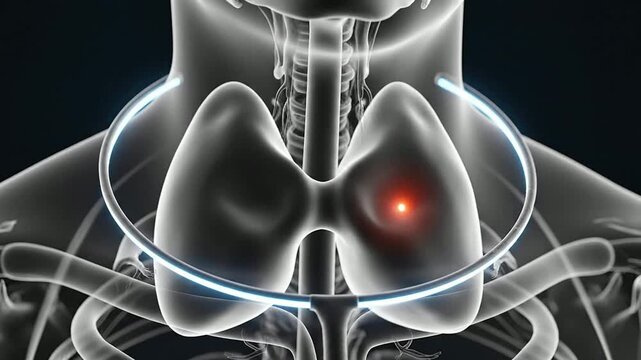 3D Digital Illustration of Human Respiratory System with Luminous Details Highlighting Lungs and Advanced Graphical Elements for Medical Concepts