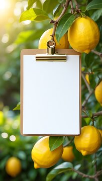 Blank Paper Mockup Hanging on Flower Branch in Nature
