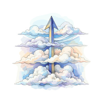 Upward arrow piercing through cloud layers conceptual illustration for sky limit motivational posters, business success blogs, aviation height graphics, and ambition wallpapers