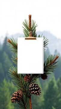 Blank Paper Mockup Hanging on Flower Branch in Nature