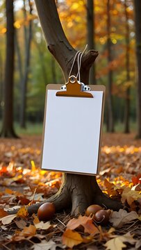 Blank Paper Mockup Hanging on Flower Branch in Nature