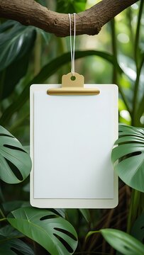 Blank Paper Mockup Hanging on Flower Branch in Nature