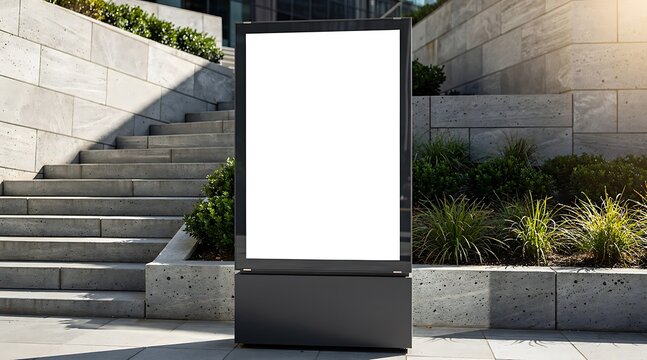 Blank Digital Advertising Screen Displaying White Space Outdoors.