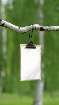 Blank Paper Mockup Hanging on Flower Branch in Nature