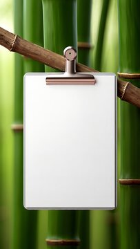 Blank Paper Mockup Hanging on Flower Branch in Nature
