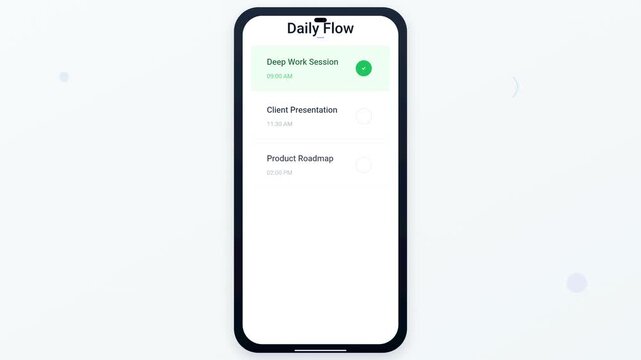 Mobile Application Interface Displaying a Task Management Productivity Dashboard for Daily Planning and Time Organization