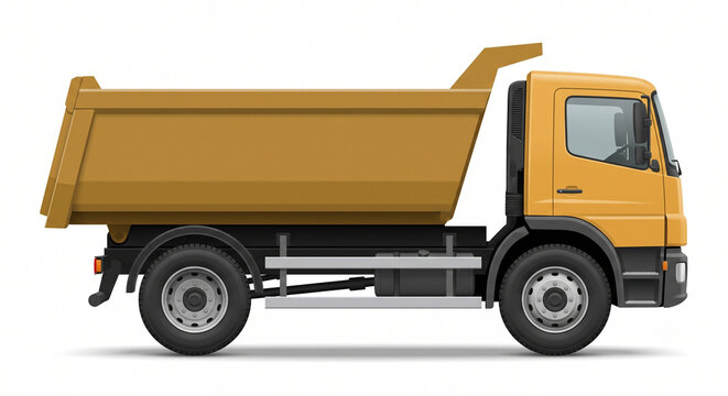 Road Dump Truck with Lowered Bed Isolated on White