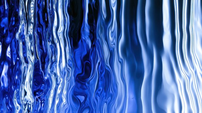 Abstract blue liquid waves with shimmering metallic texture