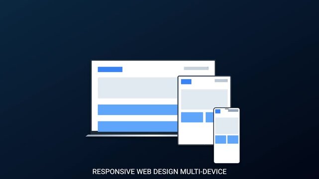 Multi device responsive website template layout displayed on modern laptop tablet and mobile phone screen devices