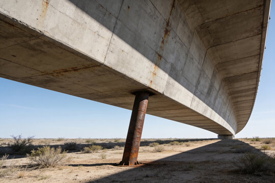 Concrete overpass resting on one slender leaning column