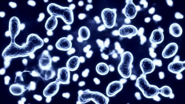 Close-Up Illumination Of Bacterial Cells Representing Basal Regeneration Concept And Biological Activity In Darkness For Medical Research