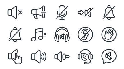 Fototapeta premium Audio control and communication status line icons.