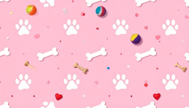 A playful pink pattern of paw prints, bones, and hearts, symbolizing joy, companionship, and the boundless love between humans and pets.