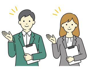 Fototapeta premium Business Professionals Presenting with Clipboards Vector Illustration