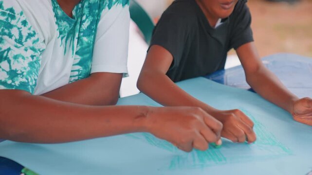 Close inspection of caring hands. Detailed view of nurturing hands practicing fine motor skills. Intimate examination of mother and child engaging with textured fabric for skill development