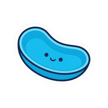 Smiling blue kidney bean shape isolated on transparent background
