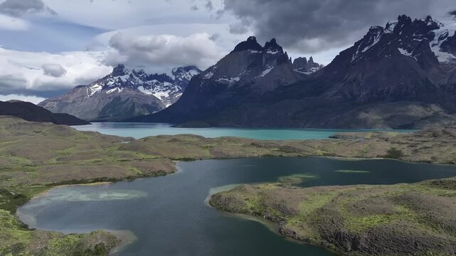 Aerial view of natural landscape of Patagonia Torres del Paine National Park, Chile