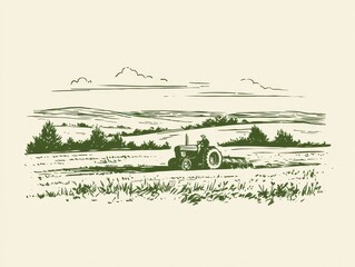 Obraz premium Vintage style illustration of a farmer driving a tractor in a field