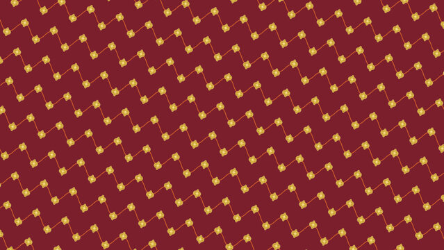 Seamless yellow diamond zigzag grid geometric pattern on dark red background with symmetrical repetition for decorative artwork