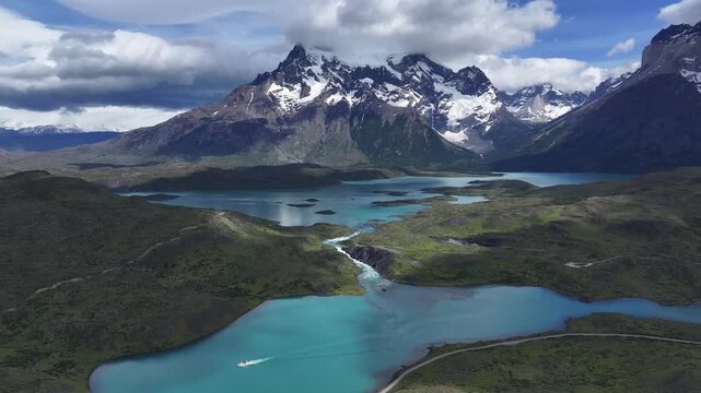Aerial view of natural landscape of Patagonia Torres del Paine National Park, Chile