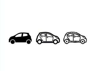 Fototapeta premium Set of three car icons in different styles isolated on white background