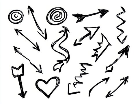 Set of handdrawn arrows and design elements isolated on white background