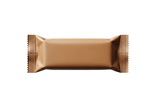 Small brown chocolate bar in a paper wrapper isolated on transparent background