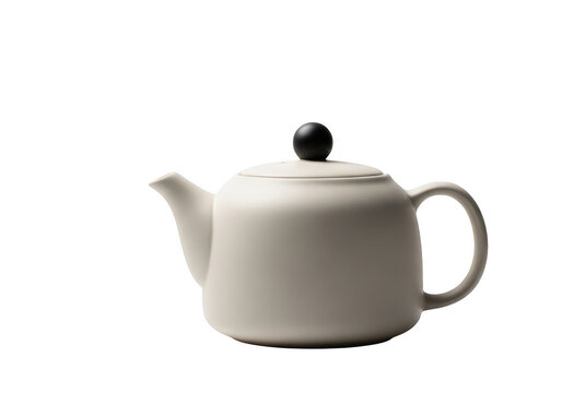 Modern ceramic teapot with a wooden lid isolated on transparent background