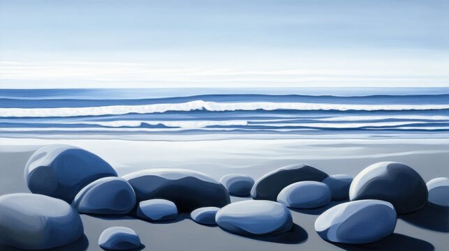 Calm coastal rocks: ocean waves and tranquil seashore scenery