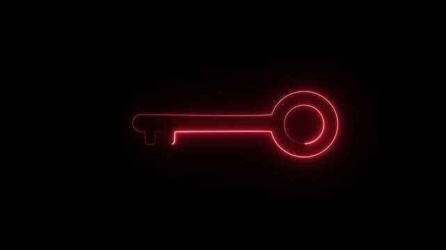 A graphic illustration featuring a red glowing neon key outline on a black background.