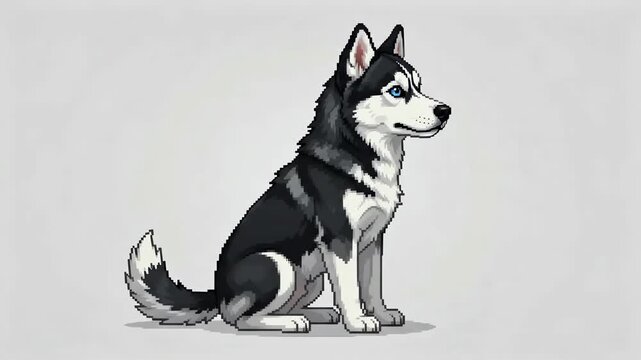 Happy Siberian Husky Pixel Art Animation for Digital Game Asset
