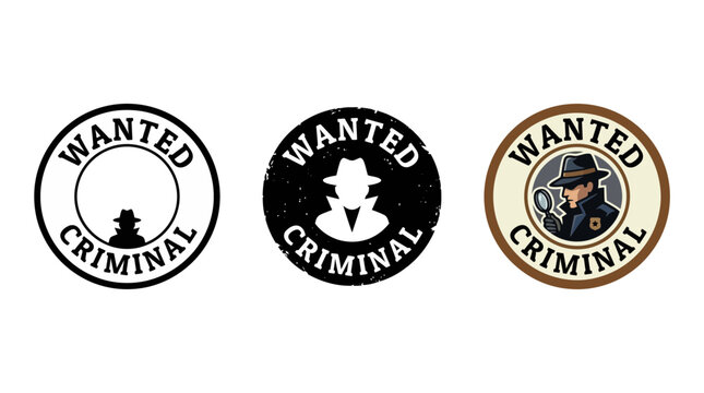 Wanted criminal and detective circular stamp badge set