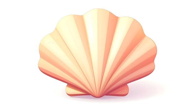 Minimalist 3D rendered scallop seashell isolated on white background.