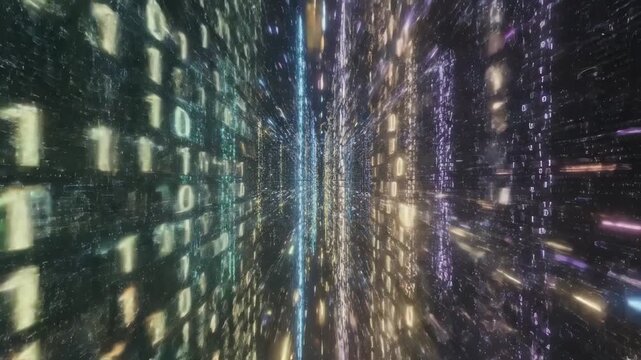 Abstract digital data stream with binary code background