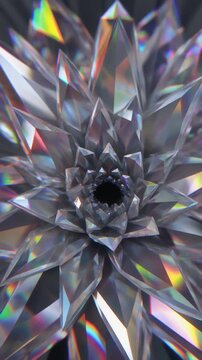 Blooming Iridescent Crystal Lotus 3D Animation Generative AI